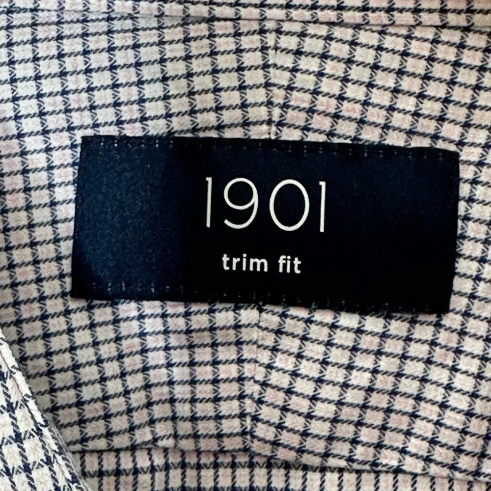 1901 Gingham Button Down Shirt Men 17 1/2 34-35 Blue White Cotton Preppy College
